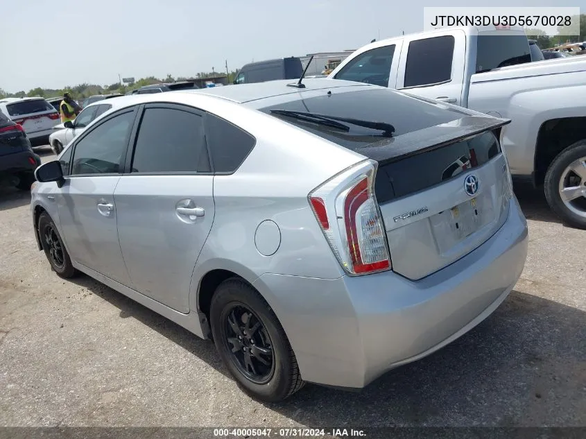 2013 Toyota Prius Four VIN: JTDKN3DU3D5670028 Lot: 40005047