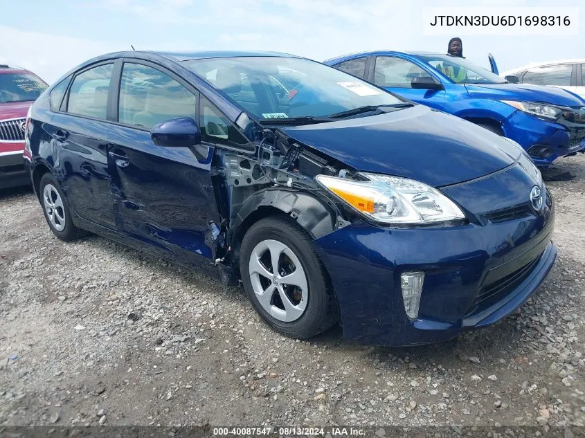 2013 Toyota Prius Two VIN: JTDKN3DU6D1698316 Lot: 40087547