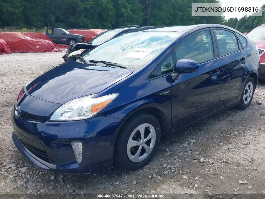 2013 Toyota Prius Two VIN: JTDKN3DU6D1698316 Lot: 40087547