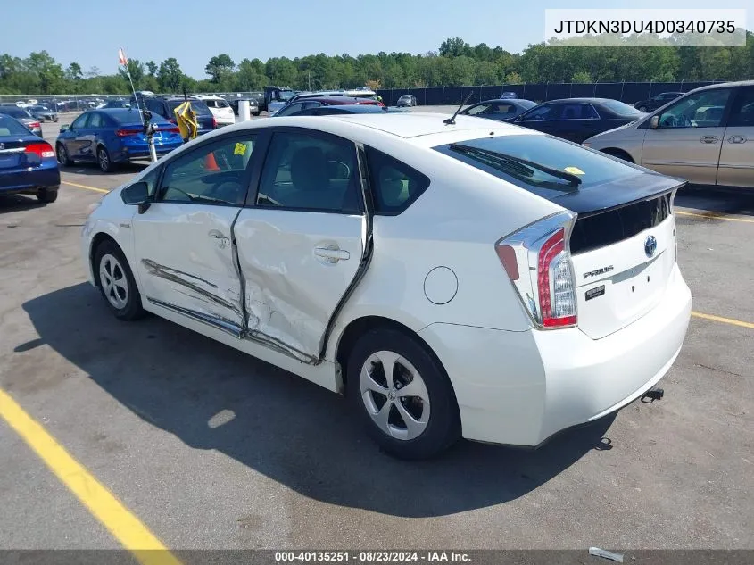 2013 Toyota Prius Two VIN: JTDKN3DU4D0340735 Lot: 40135251