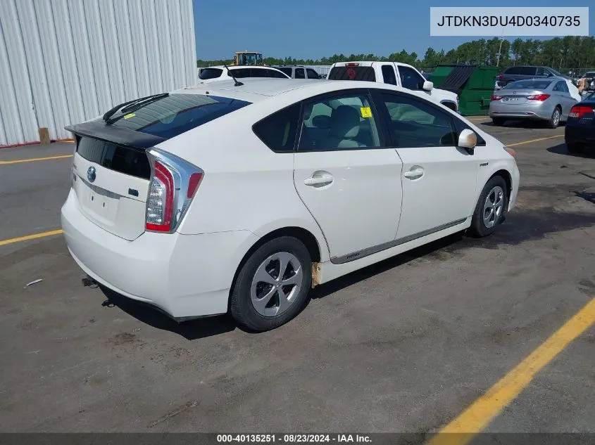 2013 Toyota Prius Two VIN: JTDKN3DU4D0340735 Lot: 40135251