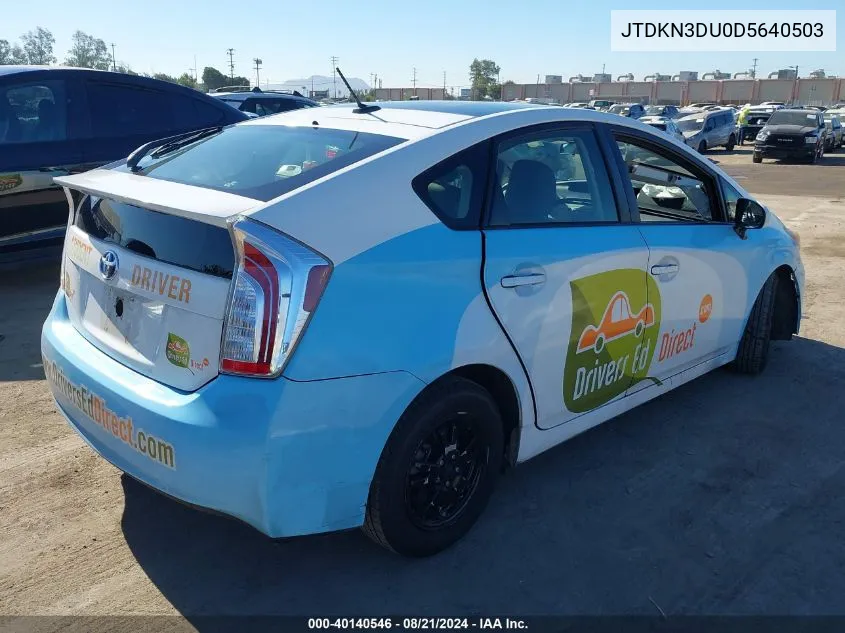 2013 Toyota Prius Three VIN: JTDKN3DU0D5640503 Lot: 40140546