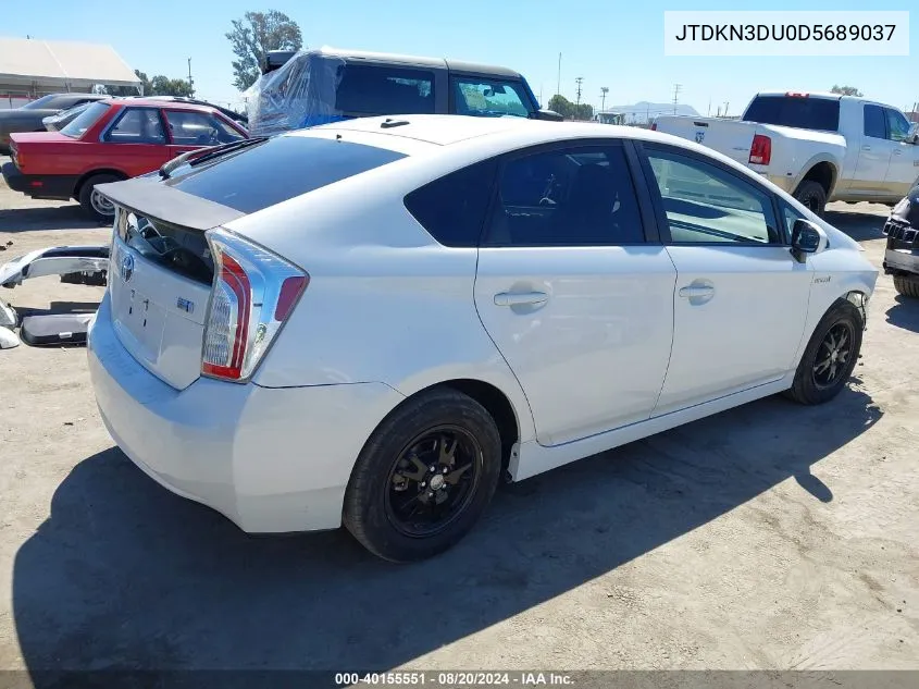 2013 Toyota Prius Four VIN: JTDKN3DU0D5689037 Lot: 40155551