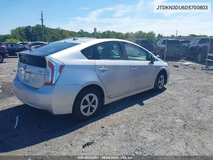 2013 Toyota Prius Three VIN: JTDKN3DU6D5700803 Lot: 40203081