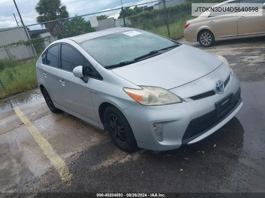 2013 Toyota Prius Two VIN: JTDKN3DU4D5640598 Lot: 40204593