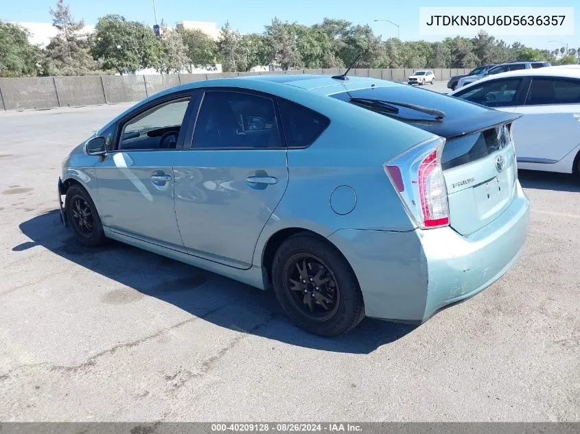 2013 Toyota Prius Three VIN: JTDKN3DU6D5636357 Lot: 40209128