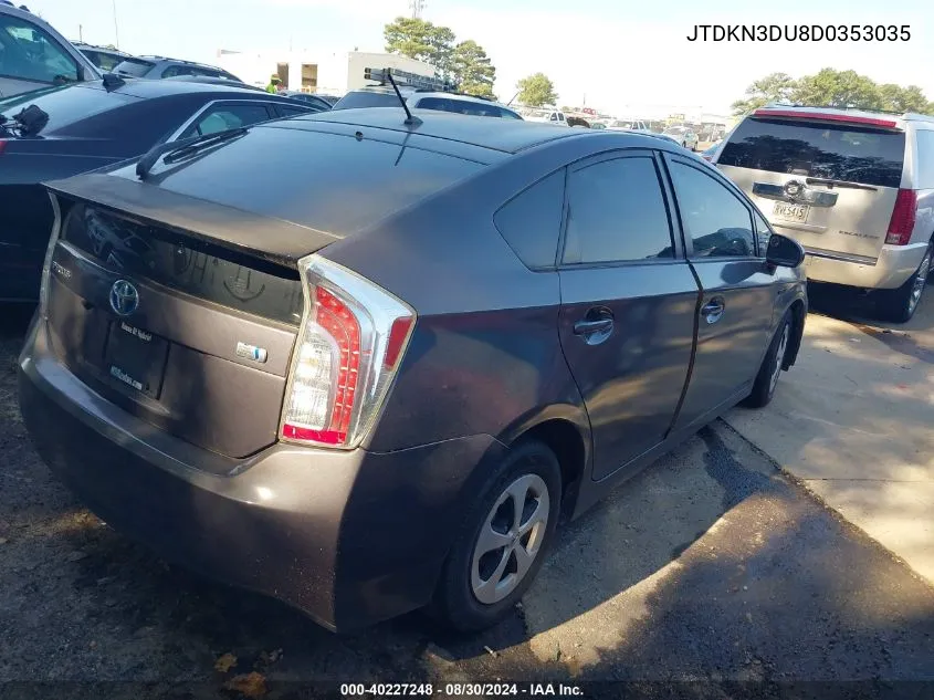 2013 Toyota Prius Two VIN: JTDKN3DU8D0353035 Lot: 40227248