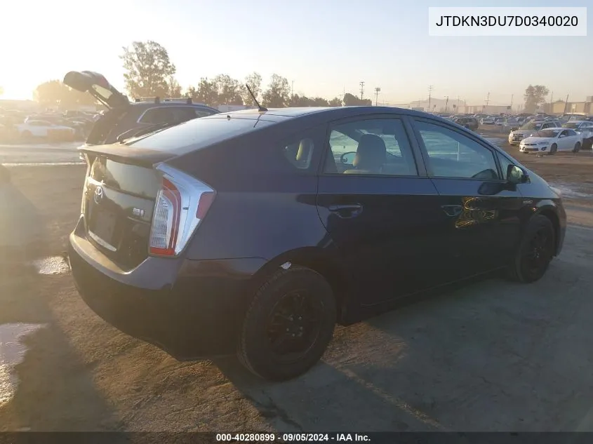 2013 Toyota Prius Two VIN: JTDKN3DU7D0340020 Lot: 40280899