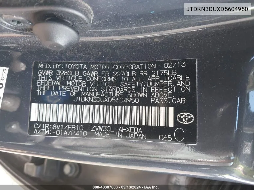 JTDKN3DUXD5604950 2013 Toyota Prius Three