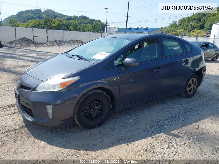 2013 Toyota Prius Two VIN: JTDKN3DU3D5581947 Lot: 40323004