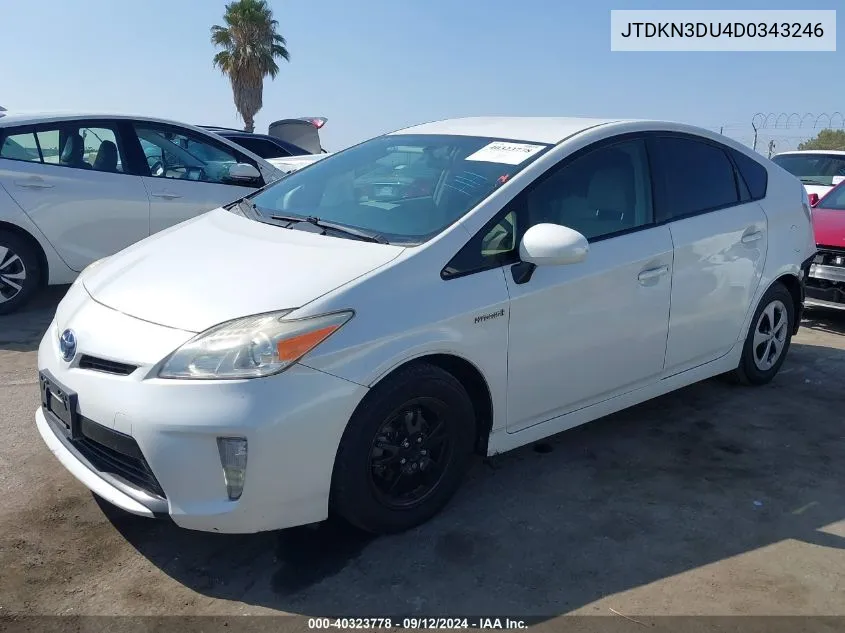 2013 Toyota Prius Three VIN: JTDKN3DU4D0343246 Lot: 40323778