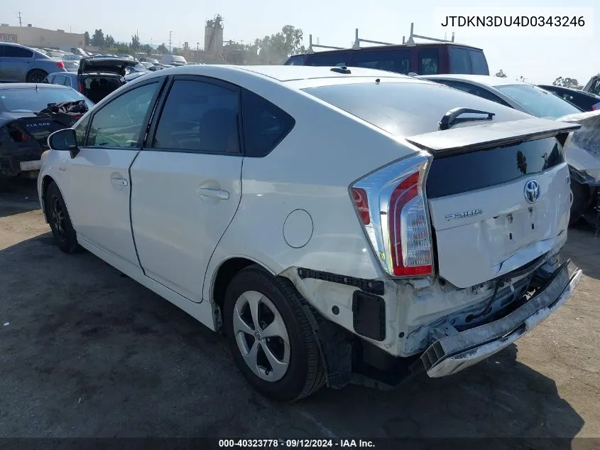 2013 Toyota Prius Three VIN: JTDKN3DU4D0343246 Lot: 40323778