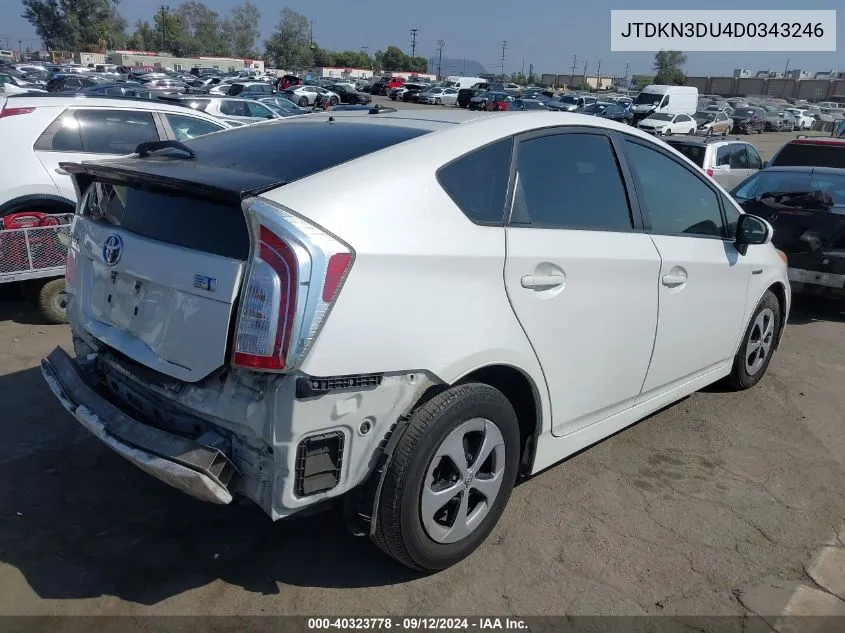 2013 Toyota Prius Three VIN: JTDKN3DU4D0343246 Lot: 40323778