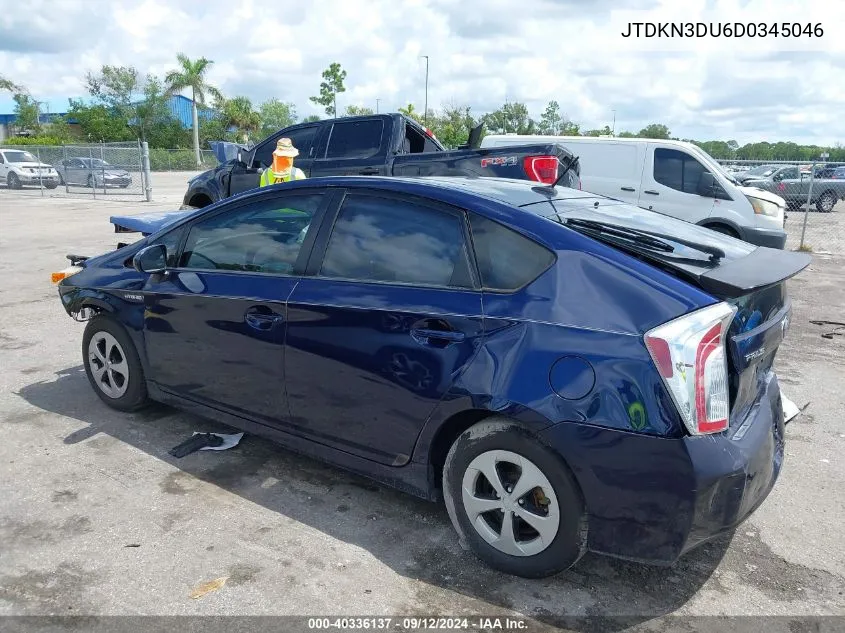 2013 Toyota Prius Three VIN: JTDKN3DU6D0345046 Lot: 40336137