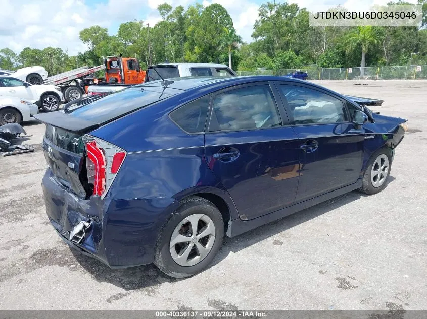 2013 Toyota Prius Three VIN: JTDKN3DU6D0345046 Lot: 40336137