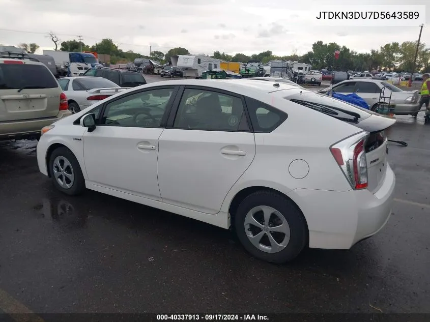 2013 Toyota Prius Two VIN: JTDKN3DU7D5643589 Lot: 40337913