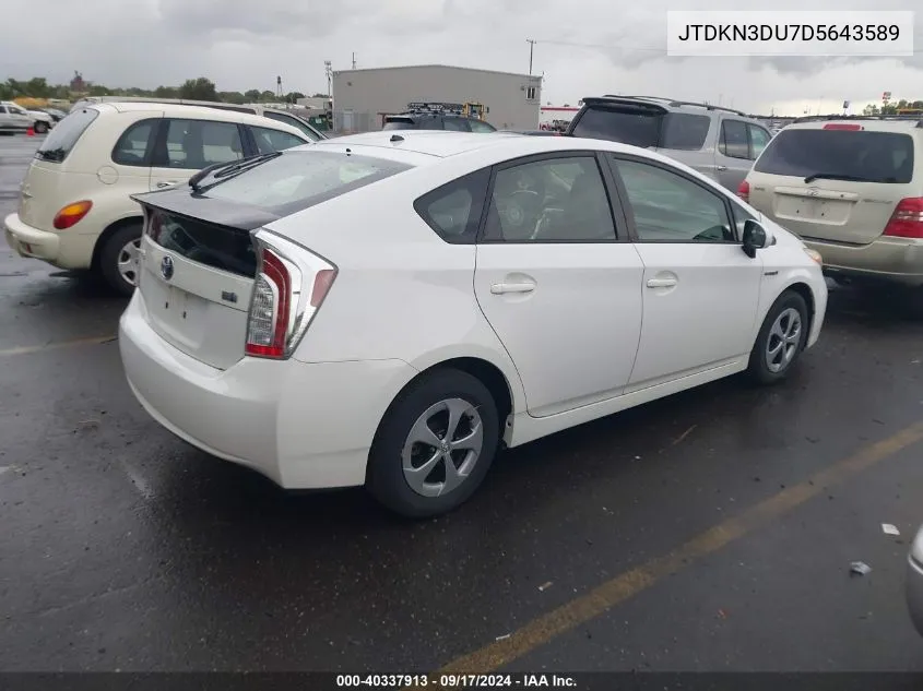 2013 Toyota Prius Two VIN: JTDKN3DU7D5643589 Lot: 40337913