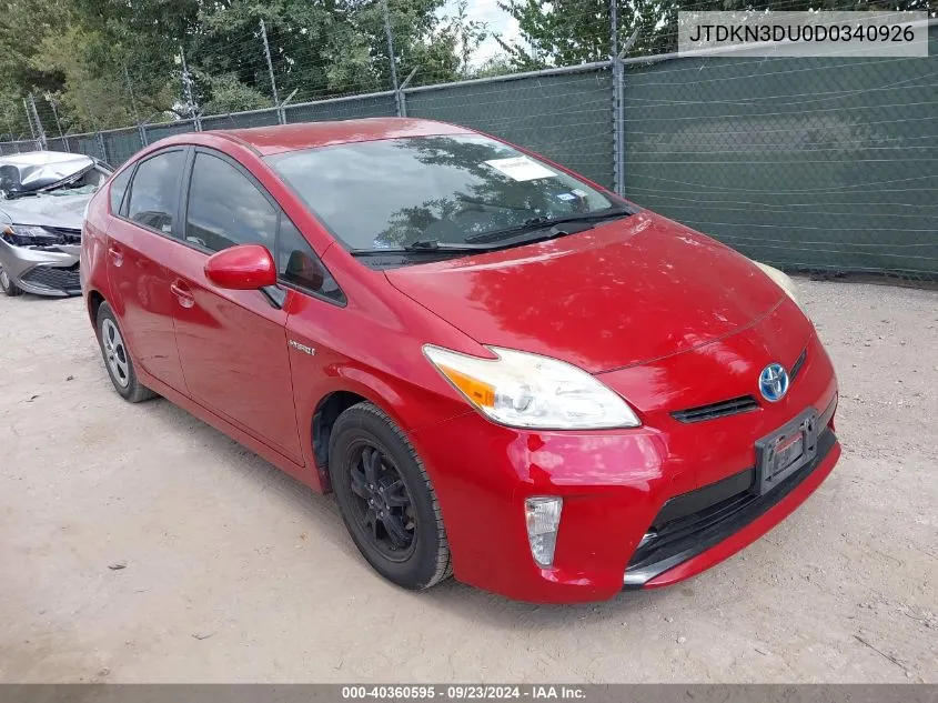 2013 Toyota Prius Three VIN: JTDKN3DU0D0340926 Lot: 40360595