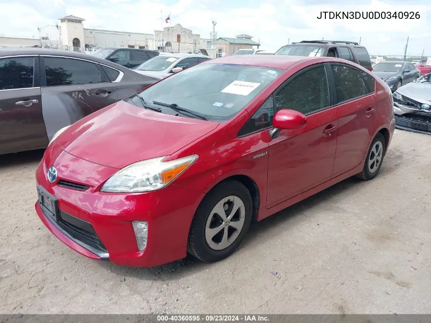 2013 Toyota Prius Three VIN: JTDKN3DU0D0340926 Lot: 40360595