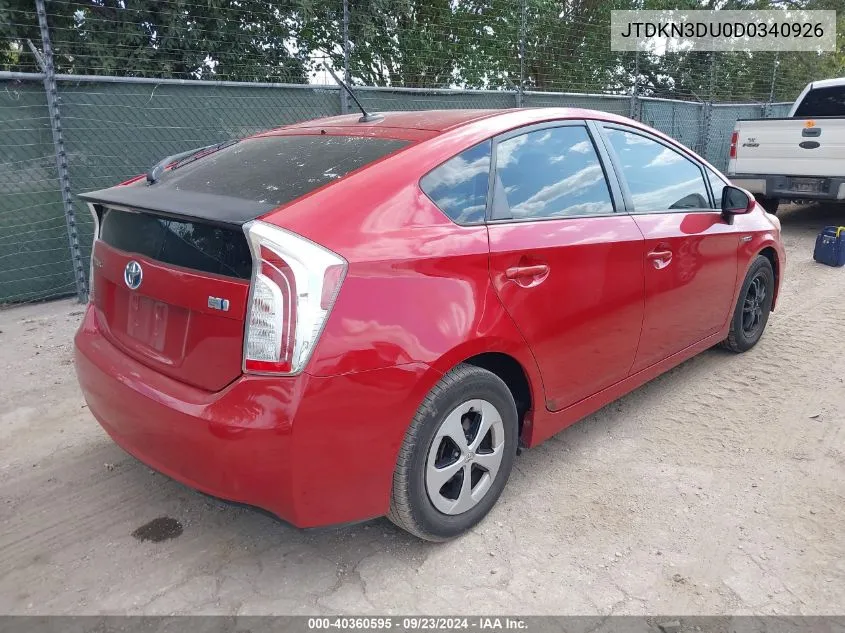 2013 Toyota Prius Three VIN: JTDKN3DU0D0340926 Lot: 40360595