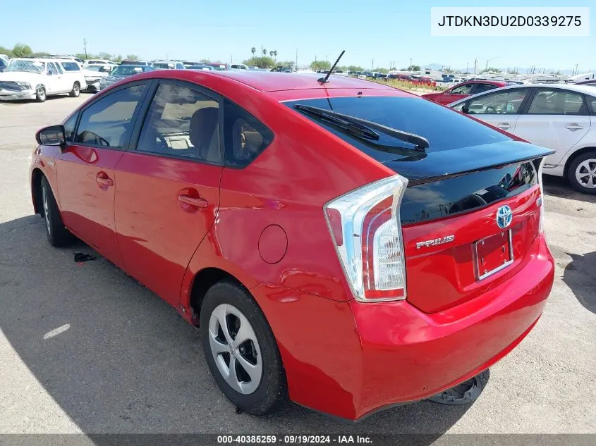 2013 Toyota Prius Two VIN: JTDKN3DU2D0339275 Lot: 40385259