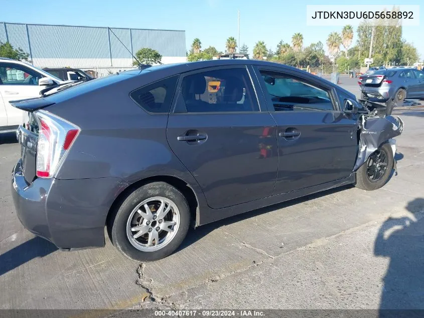 2013 Toyota Prius Four VIN: JTDKN3DU6D5658892 Lot: 40407617