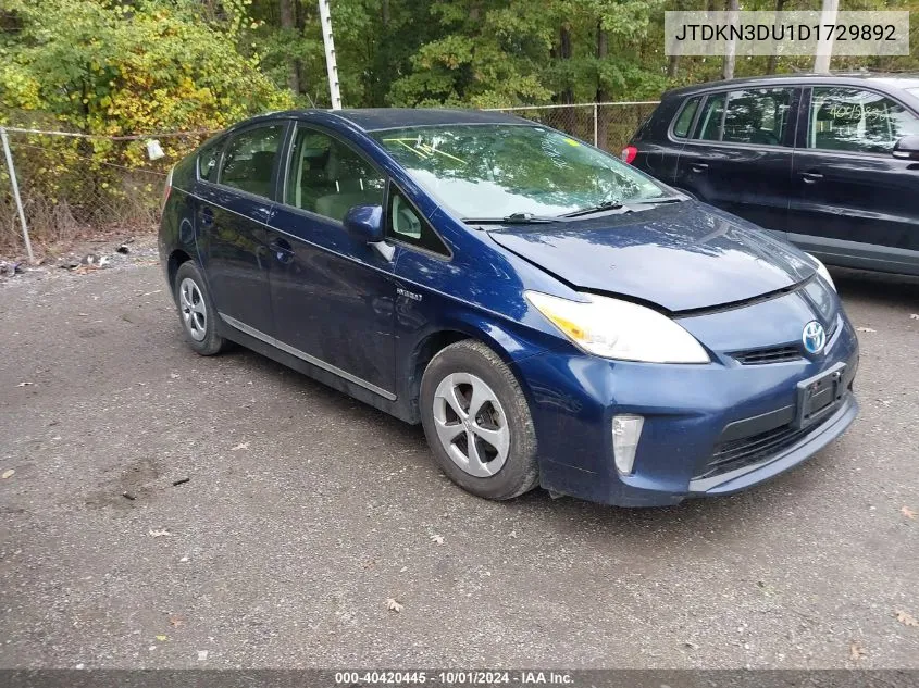 2013 Toyota Prius Two VIN: JTDKN3DU1D1729892 Lot: 40420445