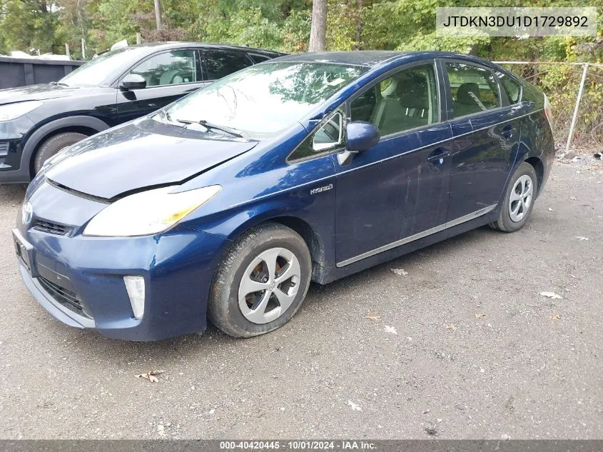 2013 Toyota Prius Two VIN: JTDKN3DU1D1729892 Lot: 40420445