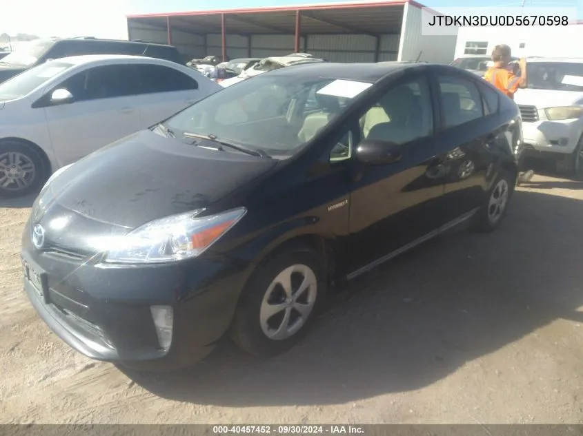 2013 Toyota Prius Four VIN: JTDKN3DU0D5670598 Lot: 40457452