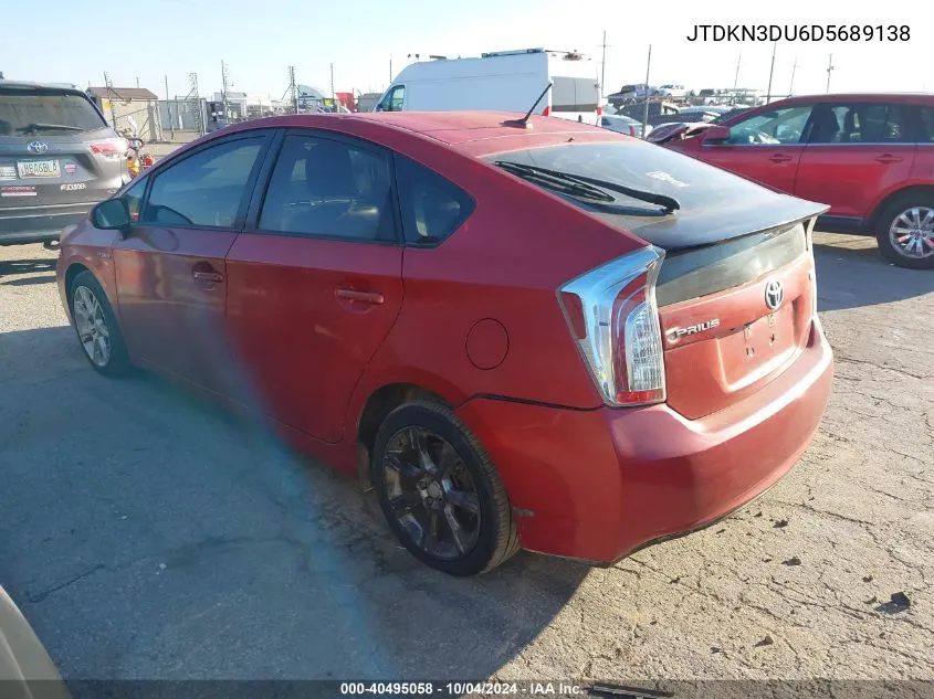 2013 Toyota Prius Four VIN: JTDKN3DU6D5689138 Lot: 40495058