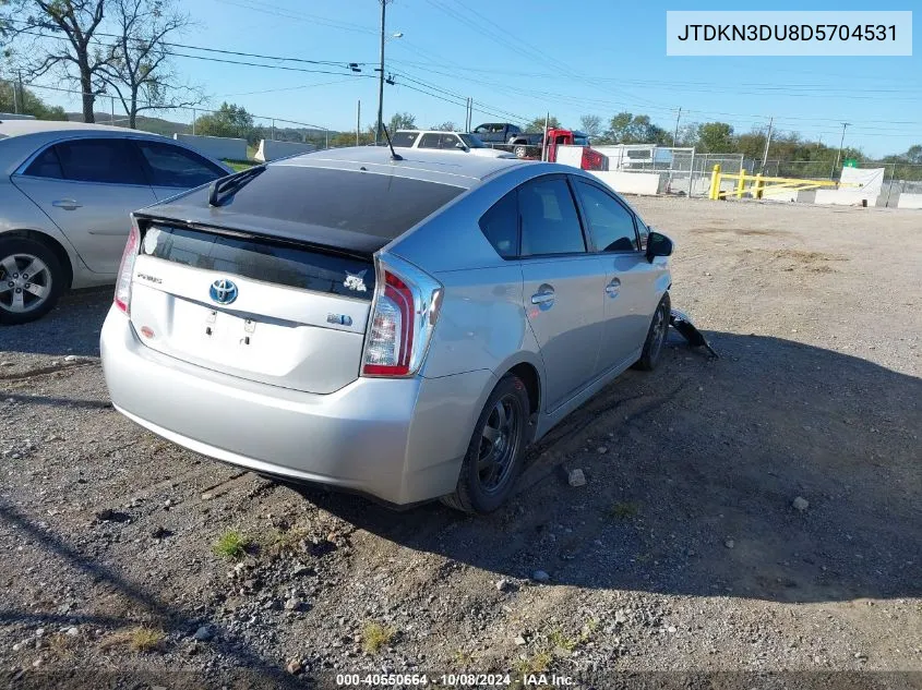 2013 Toyota Prius Two VIN: JTDKN3DU8D5704531 Lot: 40550664