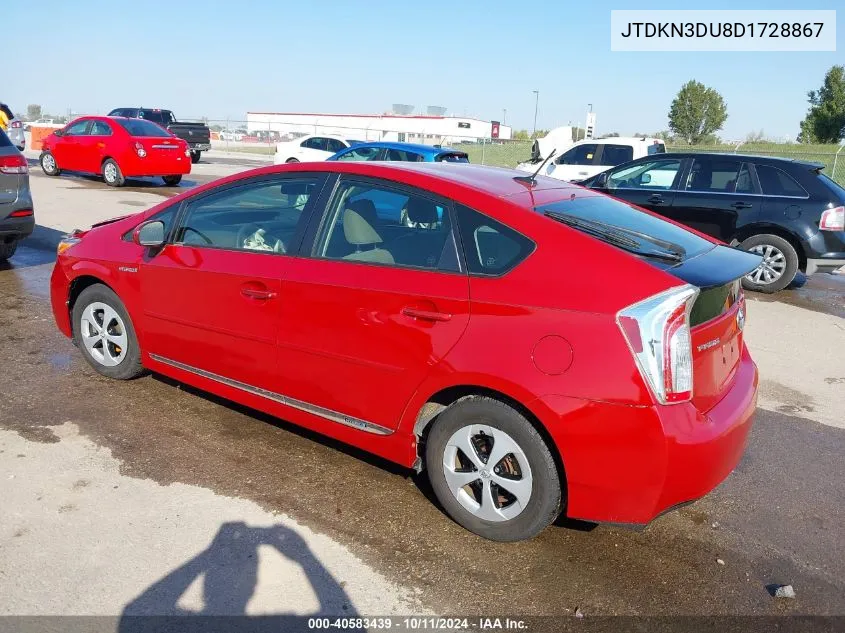 2013 Toyota Prius Three VIN: JTDKN3DU8D1728867 Lot: 40583439