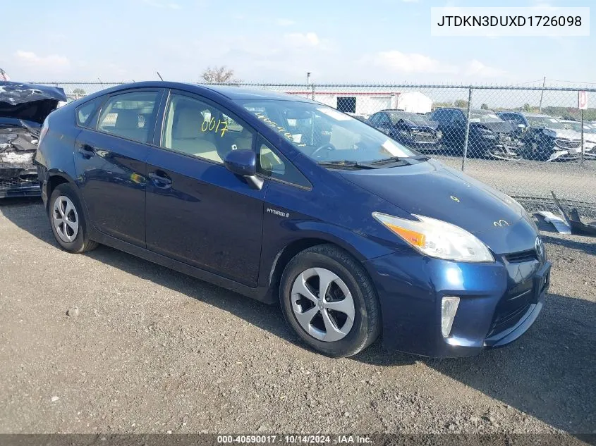 2013 Toyota Prius VIN: JTDKN3DUXD1726098 Lot: 40590017