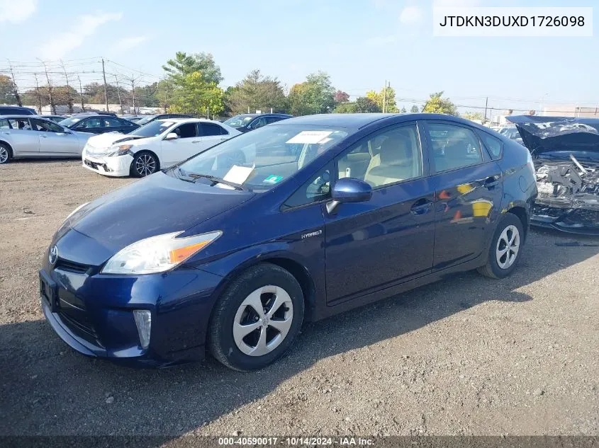 2013 Toyota Prius VIN: JTDKN3DUXD1726098 Lot: 40590017