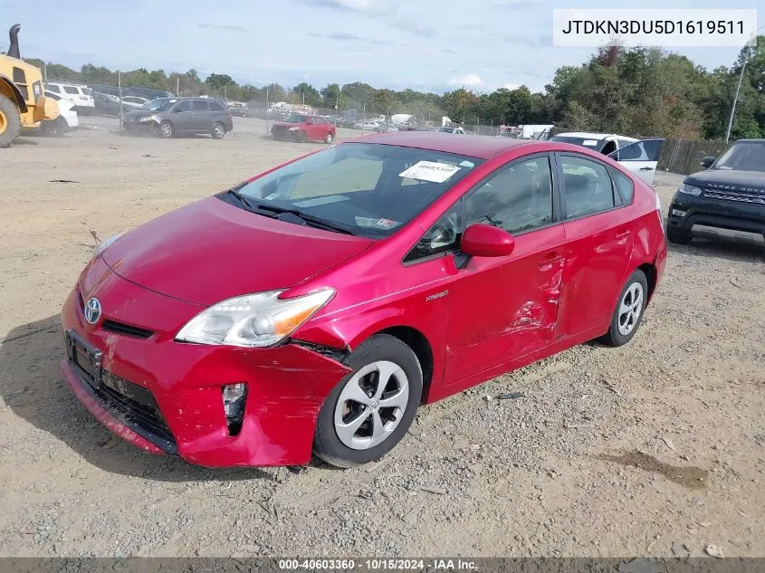 2013 Toyota Prius Four VIN: JTDKN3DU5D1619511 Lot: 40603360