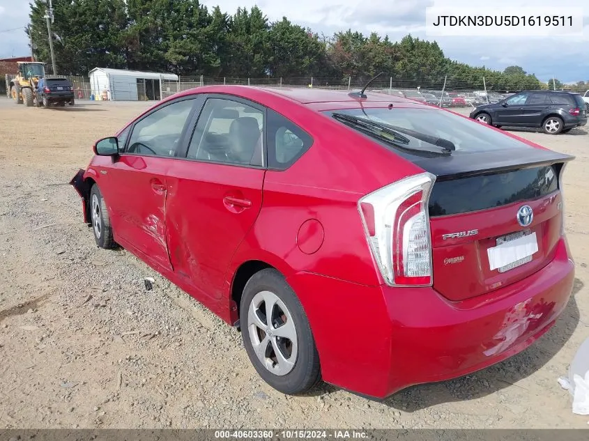 2013 Toyota Prius Four VIN: JTDKN3DU5D1619511 Lot: 40603360