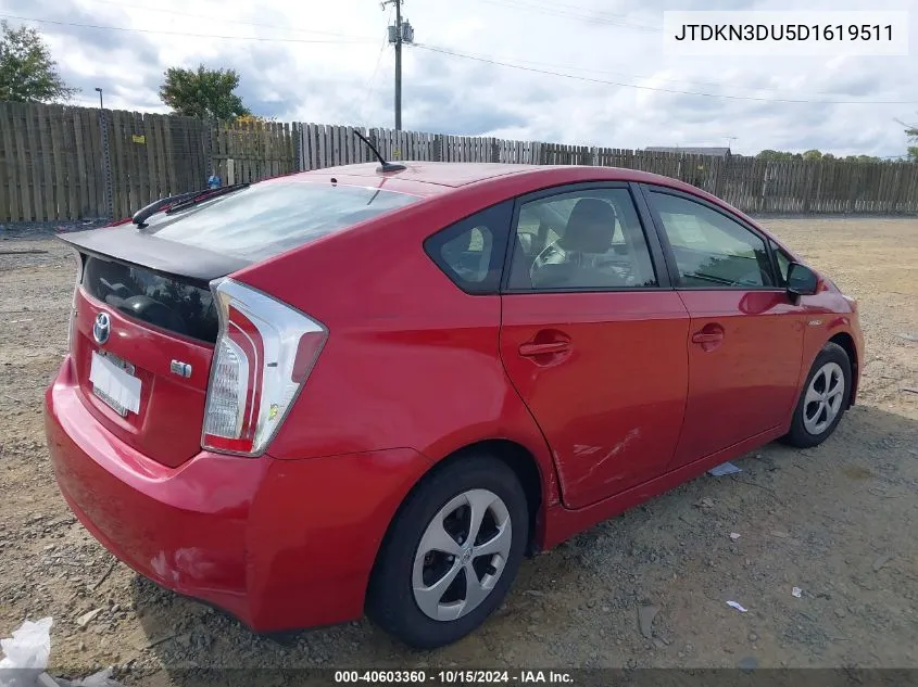 2013 Toyota Prius Four VIN: JTDKN3DU5D1619511 Lot: 40603360