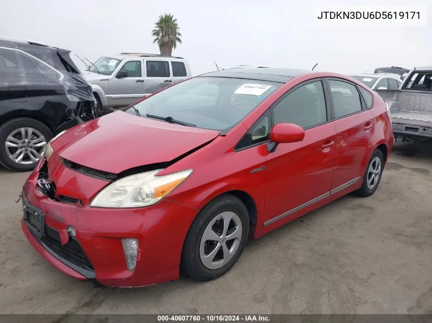 2013 Toyota Prius VIN: JTDKN3DU6D5619171 Lot: 40607760