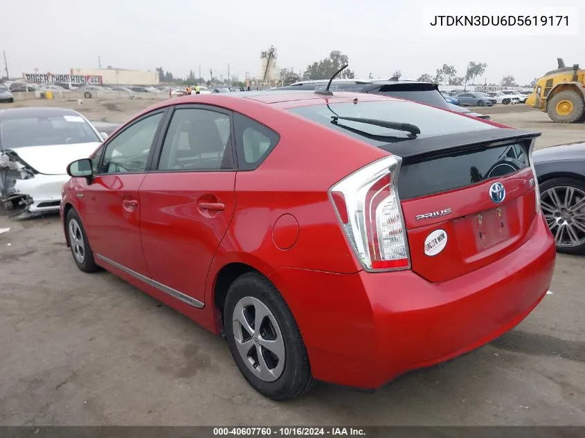 2013 Toyota Prius VIN: JTDKN3DU6D5619171 Lot: 40607760