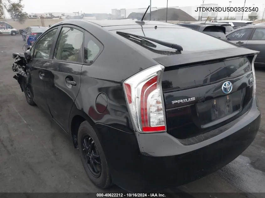 2013 Toyota Prius Three VIN: JTDKN3DU5D0352540 Lot: 40622212