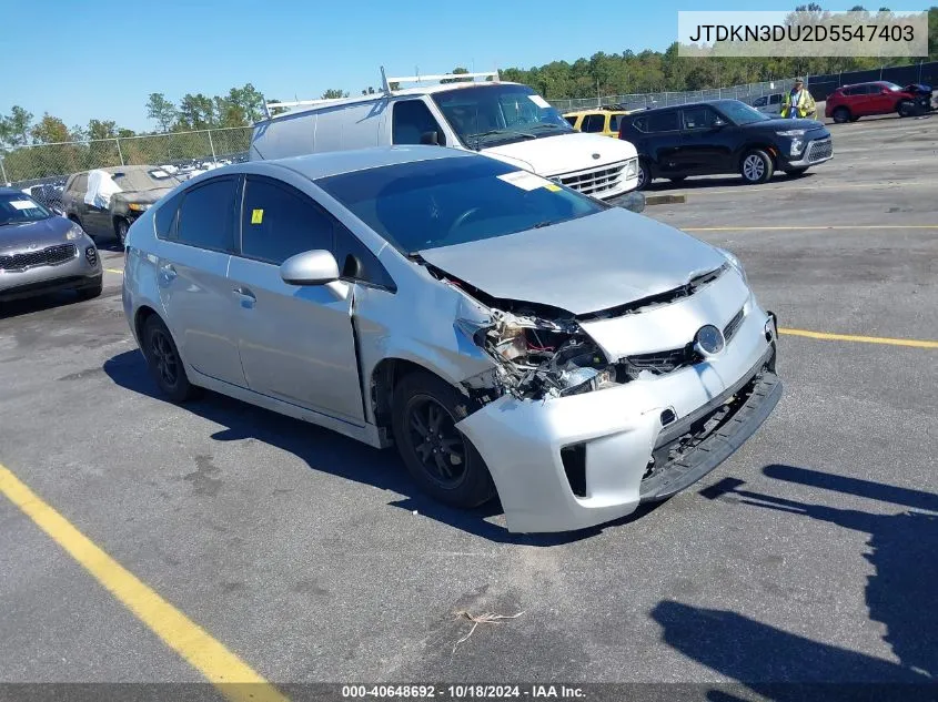 2013 Toyota Prius Two VIN: JTDKN3DU2D5547403 Lot: 40648692