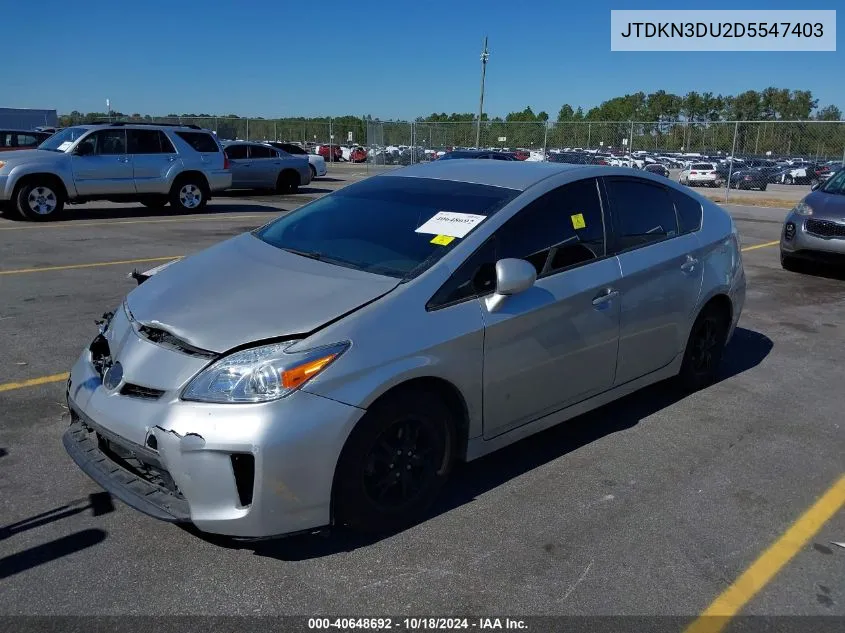 2013 Toyota Prius Two VIN: JTDKN3DU2D5547403 Lot: 40648692