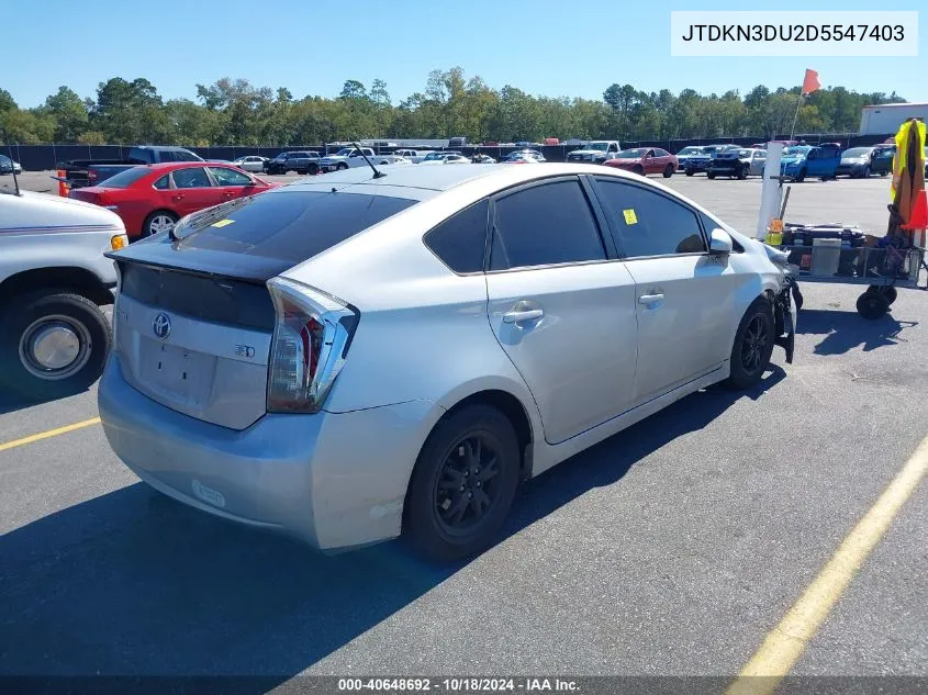 2013 Toyota Prius Two VIN: JTDKN3DU2D5547403 Lot: 40648692