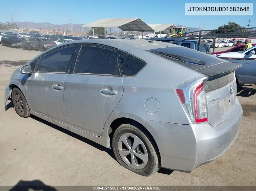 2013 Toyota Prius Two VIN: JTDKN3DU0D1683648 Lot: 40715507