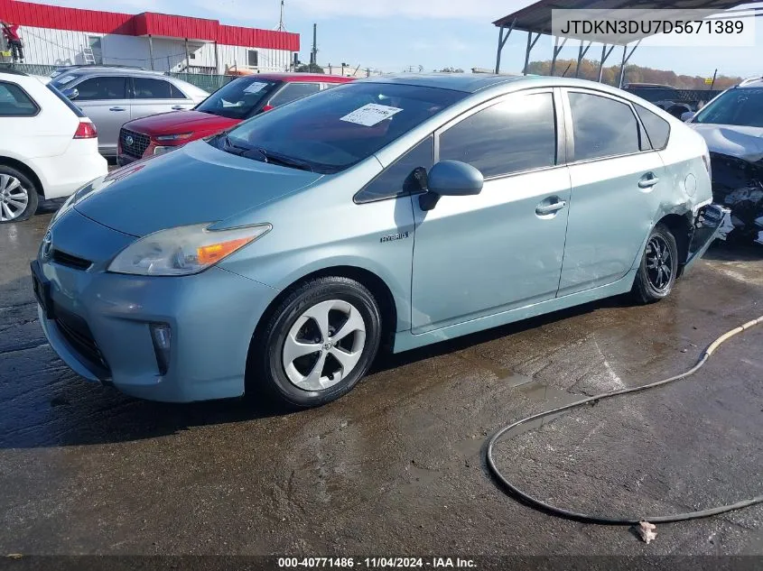 2013 Toyota Prius Two VIN: JTDKN3DU7D5671389 Lot: 40771486