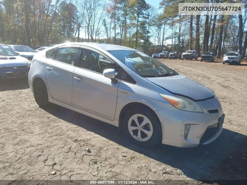 2013 Toyota Prius Two VIN: JTDKN3DU7D5647724 Lot: 40817098