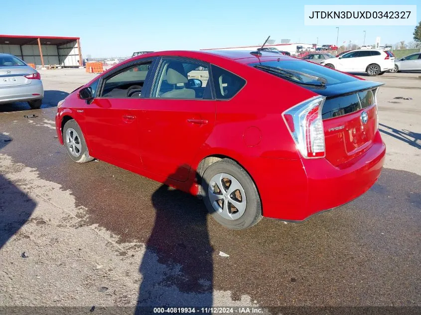 2013 Toyota Prius Three VIN: JTDKN3DUXD0342327 Lot: 40819934