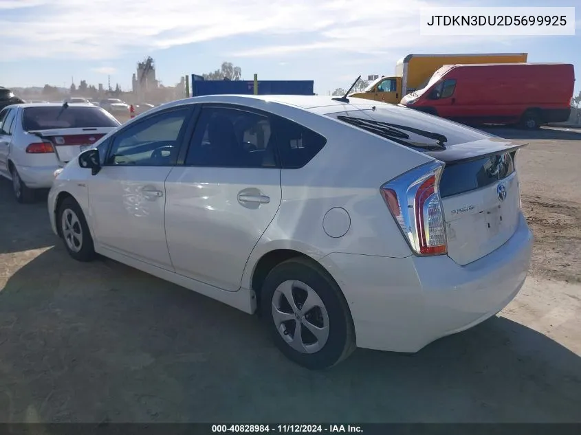 2013 Toyota Prius Four VIN: JTDKN3DU2D5699925 Lot: 40828984