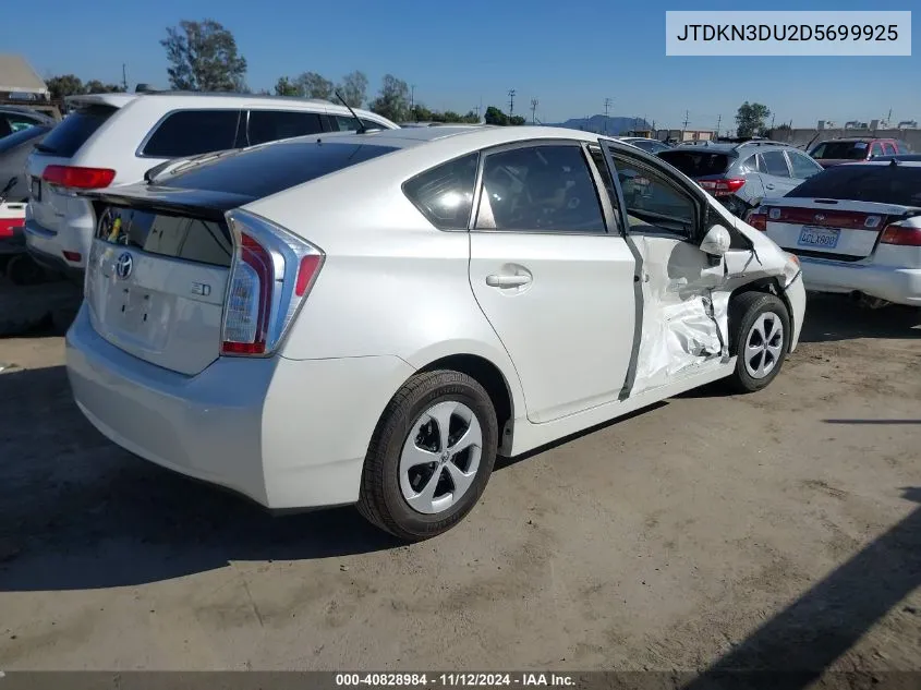 2013 Toyota Prius Four VIN: JTDKN3DU2D5699925 Lot: 40828984