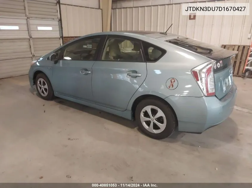 2013 Toyota Prius Three VIN: JTDKN3DU7D1670427 Lot: 40851053